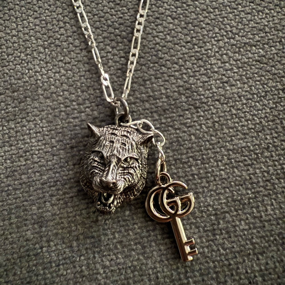 Silver Wildcat Pendant with GG Key Charm